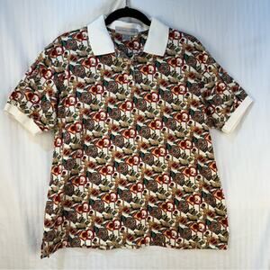 Nicklaus Vintage Book Print Academia Polo Women’s Size Large Crest Chainlink